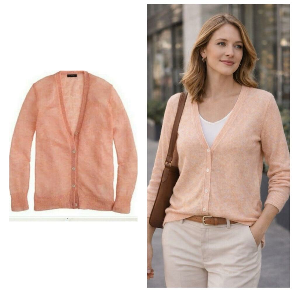 J. Crew Mohair Boyfriend Cardigan Sweater Small Peach Lightweight B5228 Preppy
